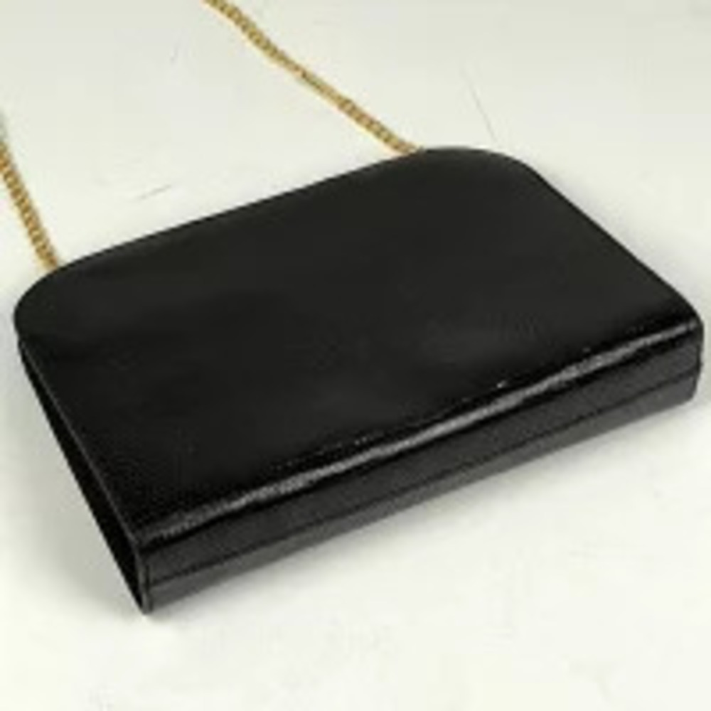 Salvatore Ferragamo Gancini Leather Chain Black Clutch Bag Shoulder Black